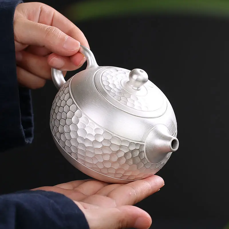 Hand hammer S999 sterling silver teapot filter ceramic kung fu tea set single pot silver plated teapot household