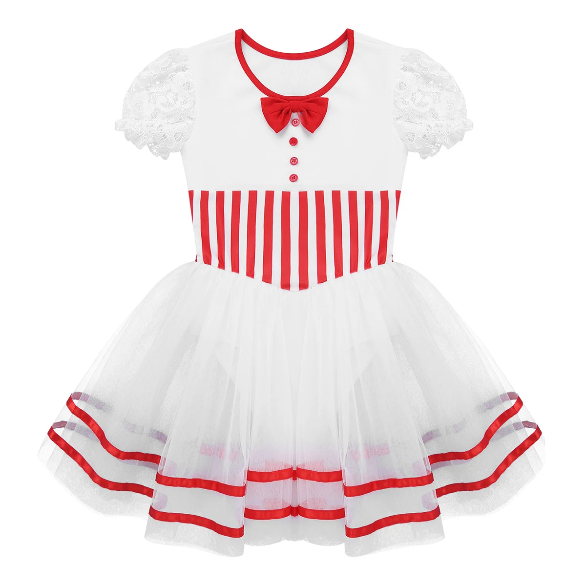 Kids Girls Christmas Ballet Lyrical Dance Costume Gymnastics Figure Skating Dress Puff Sleeve Twirling Leotard Ballet Tutu Dress