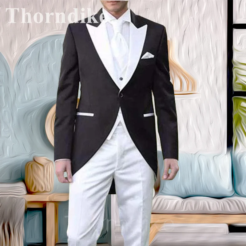 

Thorndike Men Tailcoat Custom Trend Wedding Prom Tuxedo 2-piece Jacket Pants Set Formal Suit Slim Fit White Lapel Blazer Costume