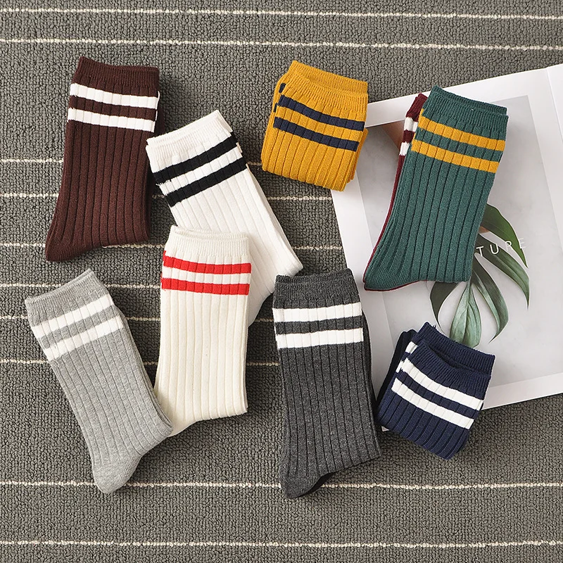 Socks Women Woman Korean Version Japanese Striped Cotton Tube Pile Socks Spring Ins Tide Socks College Style Skarpety Cotton Sox