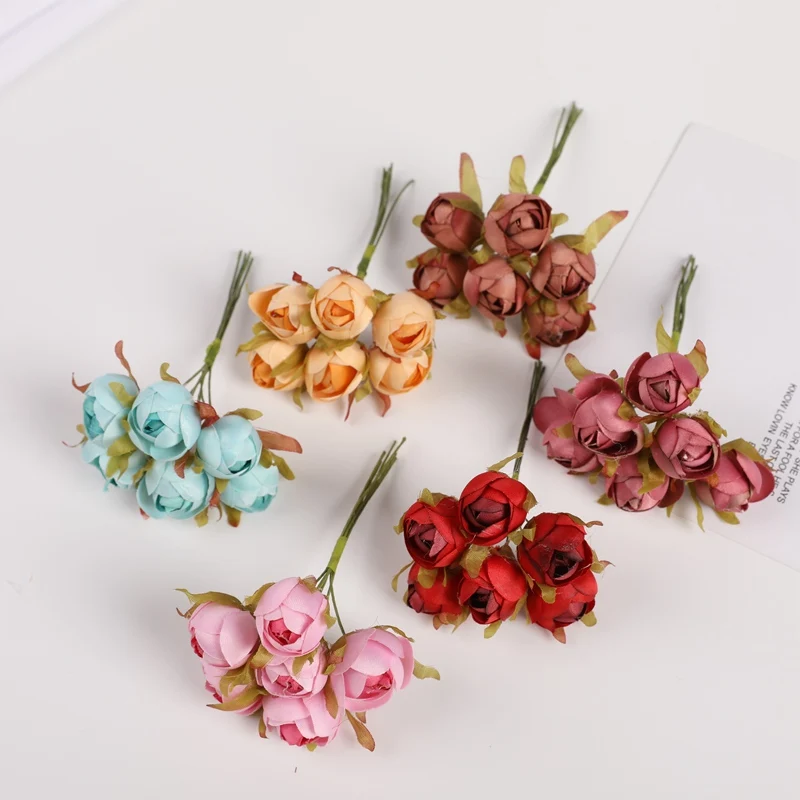 6 Pieces Wedding Christmas Decorations for Home Artificial Rose Bouquet Diy Jewelry Garland New Year Candy Box Wreath Decoration