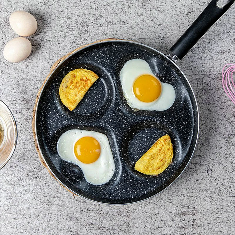 

Four-Hole Omelet Pan No Oil-Smoke Non-Stick Egg Pot Cake Ham Frying Grill Pan