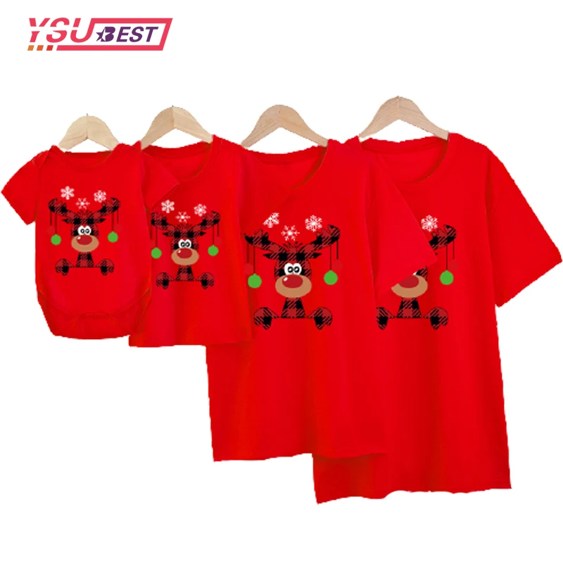 Christmas Deer Family Matching Clothes Daddy Mommy Brother Sister Girls Birthday T shirts Funny Family Look Party Tees Tops 1pc