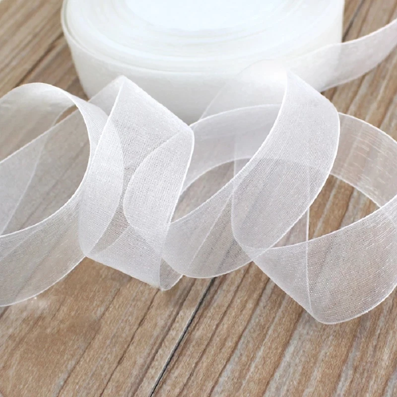 White Organza Ribbon for Gift Wrapping Decoration, Handmade DIY Ribbons, Wholesale, 50 Yards/Roll, 12mm, 15mm, 20mm, 25mm, 40mm,