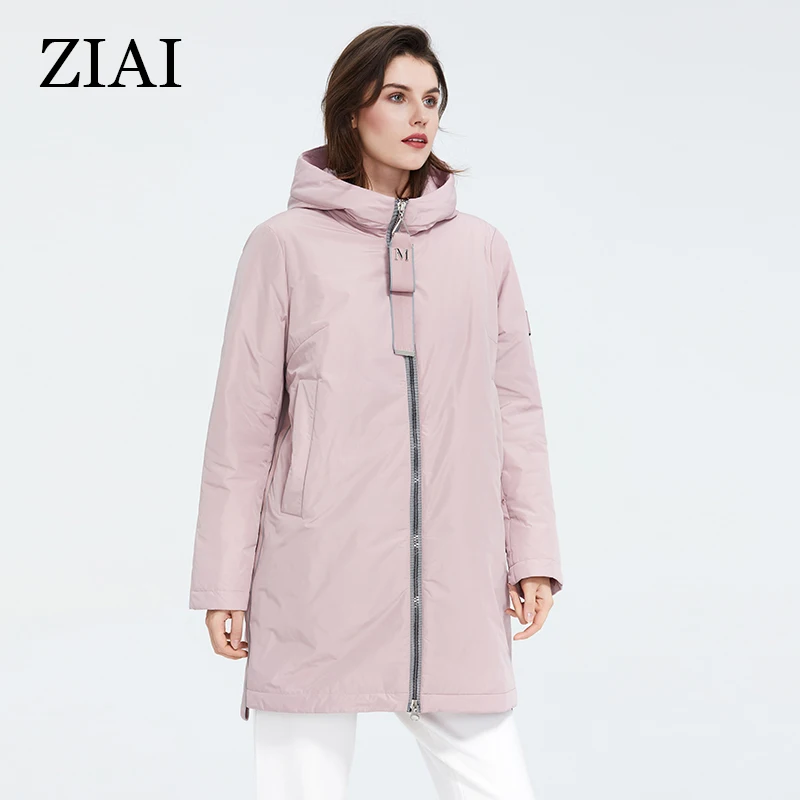 ZIAI 2022 new women jacket long light pink warm parka cotton over size coat female hooded casual ladies outwear instock  AM-8608