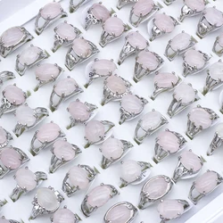 Vintage Natural Rose Pink Quartz Ring for Women Geometric Crystal Engagement Rings Set Female Gift Fine Jewelry 25Pcs/lot