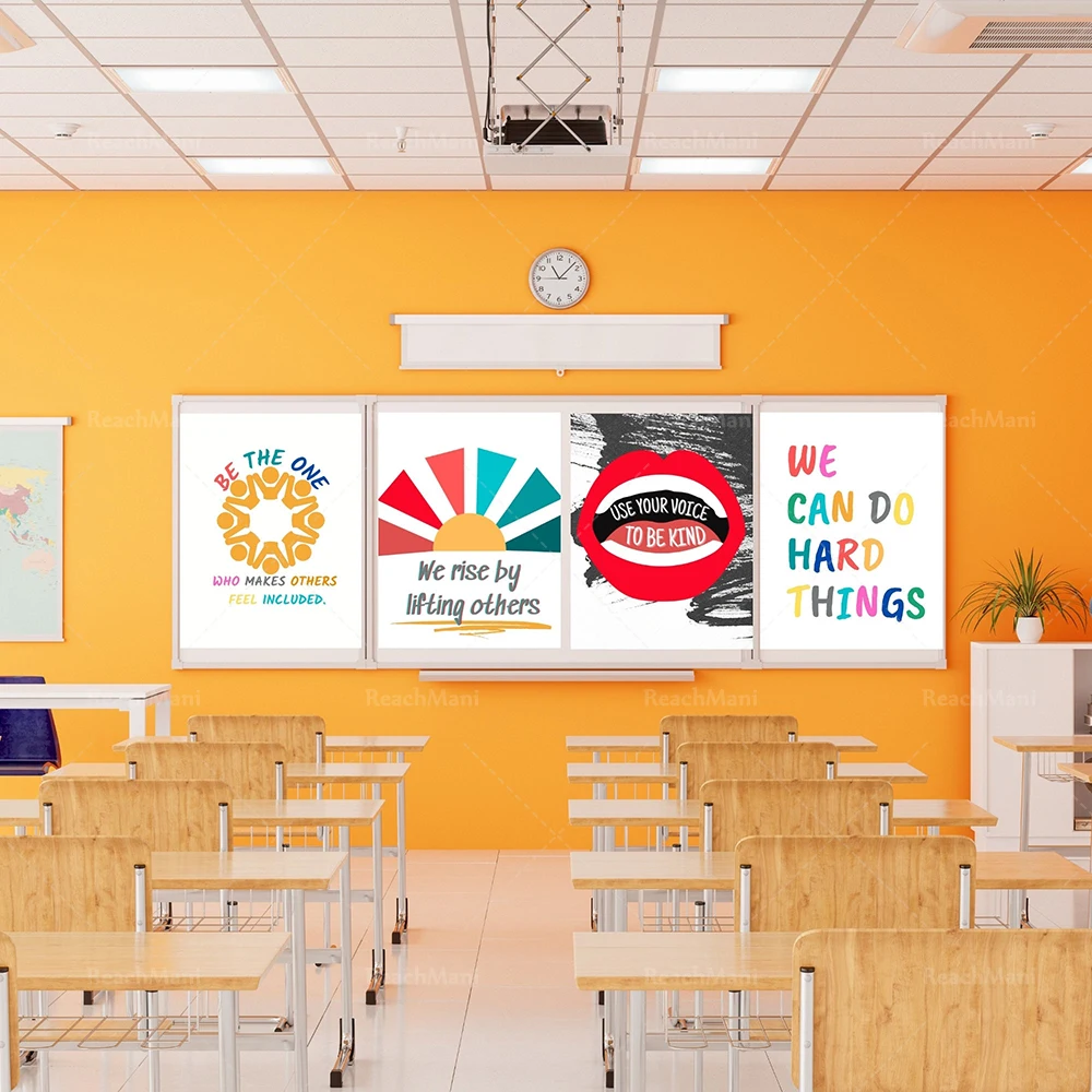 Classroom art print, use your voice to be kind and we rise to elevate others. Children's Teacher Decorative Canvas Print Poster
