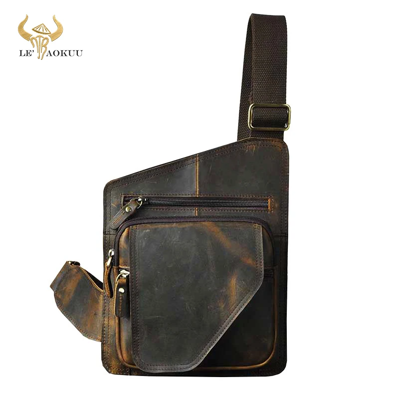 Men Crazy Horse Leather Casual Fashion Travel Waist Pack Chest Sling Bag Design One Shoulder Strap Crossbody Bag For Male B214