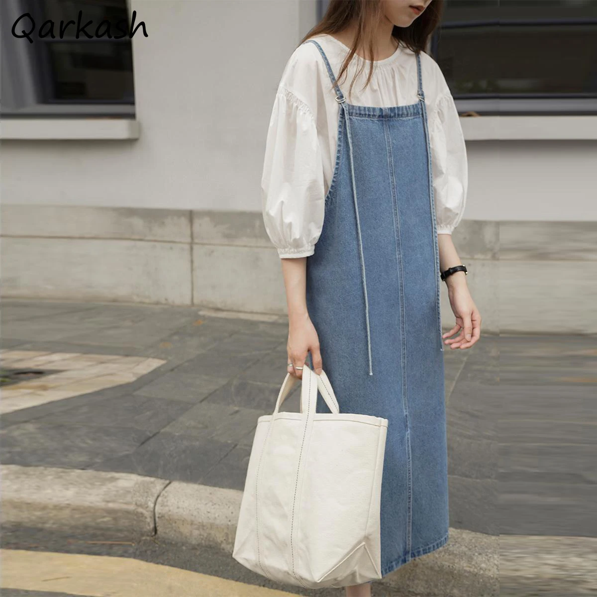 Summer Sleeveless Dress Women Vintage Split Harajuku Korean Sundress Blue Mid-calf Adjustable Strap High Street Simple Irregular