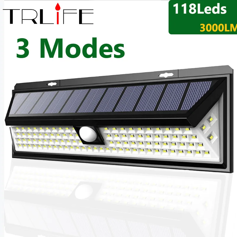 4400mAh 118 LED في الهواء الطلق الجدار الشمسية مصباح الطوارئ الأمن ضوء الشمس PIR محس حركة IPX67 مقاوم للماء ضوء حديقة مسار