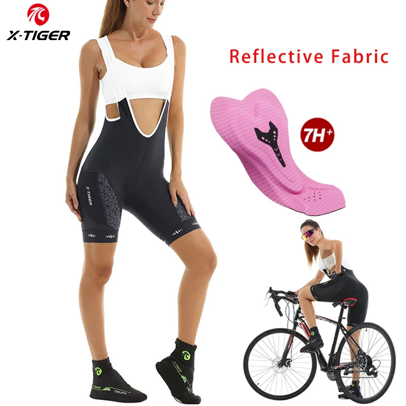 

X-TIGER Women Cycling Shorts Night Reflection Bike Bib Shorts Sports Cushion Lycra Bicycle Shorts Tights UnderWear With Pocket