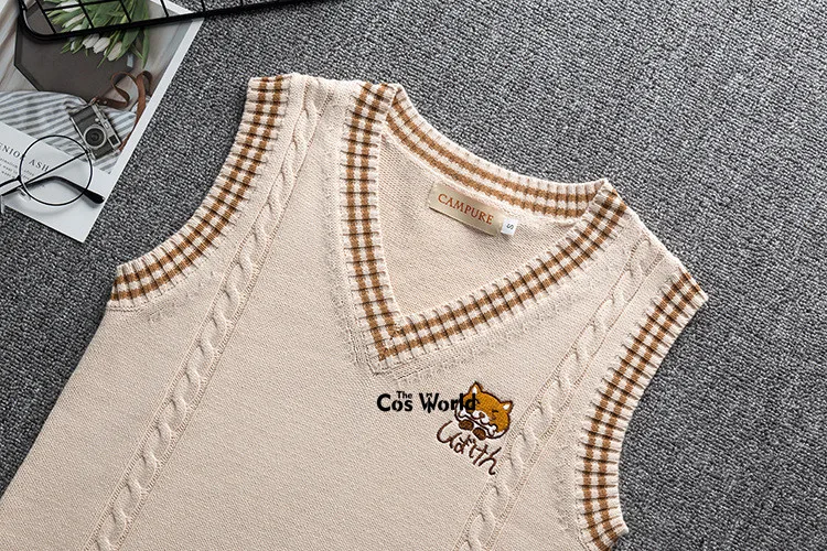 S-XXL Spring Autumn Cute Puppy Sleeveless Knit Vests Pullovers V Neck Sweaters For JK School Uniform Student Clothes