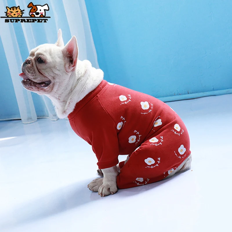 SUPREPET คลาสสิกน่ารักลูกสุนัขเสื้อผ้า4ฟุตสำหรับสุนัข Bulldog ฝรั่งเศสรูปแบบการ์ตูน Jumpsuit สุนัขบ้านสุนัข Pug Dog hoodie