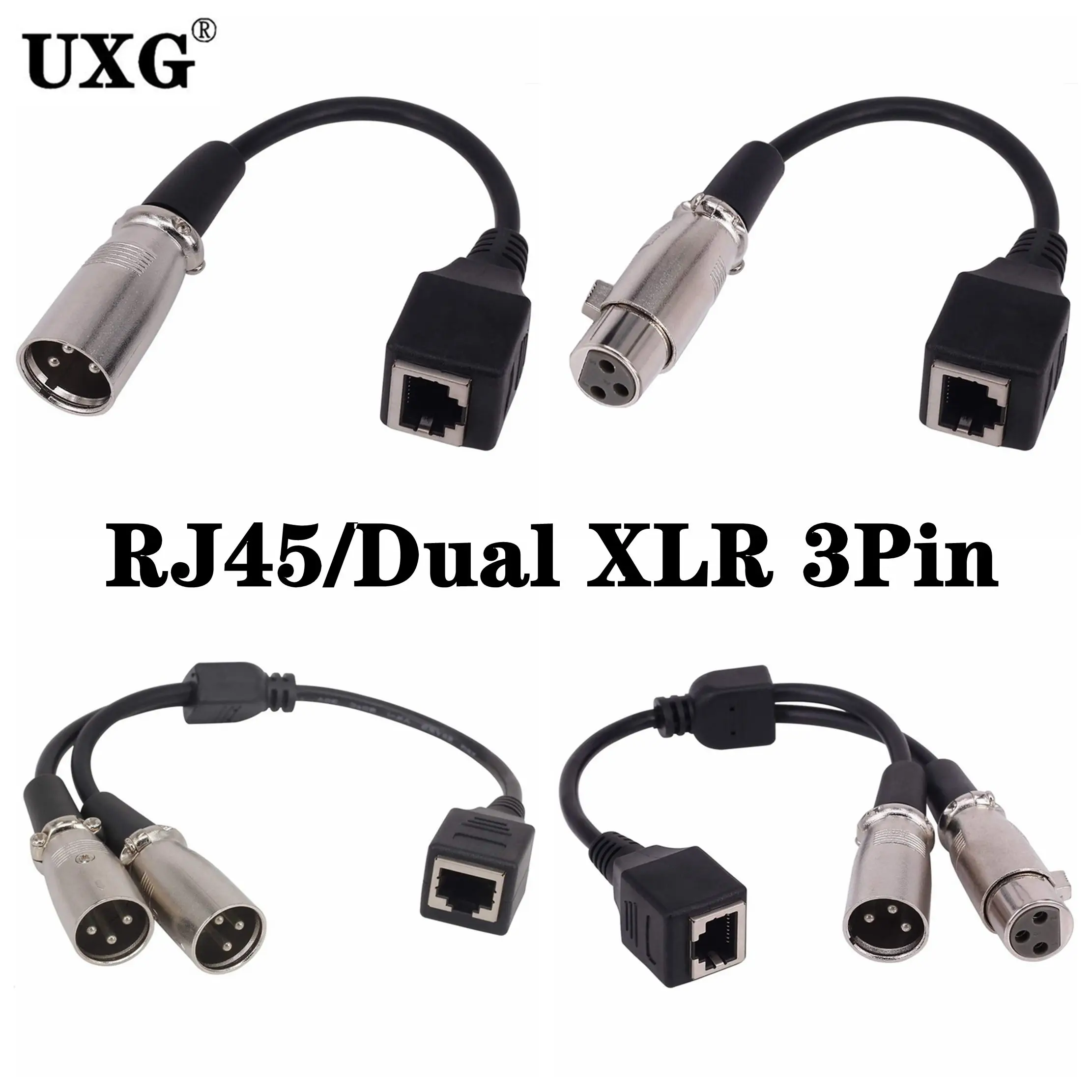 Dual XLR 3Pin Male To RJ45 Female Audio Network Interface Female To XLR 3pin Female Audio Signal Transmission Short Cable 25cm