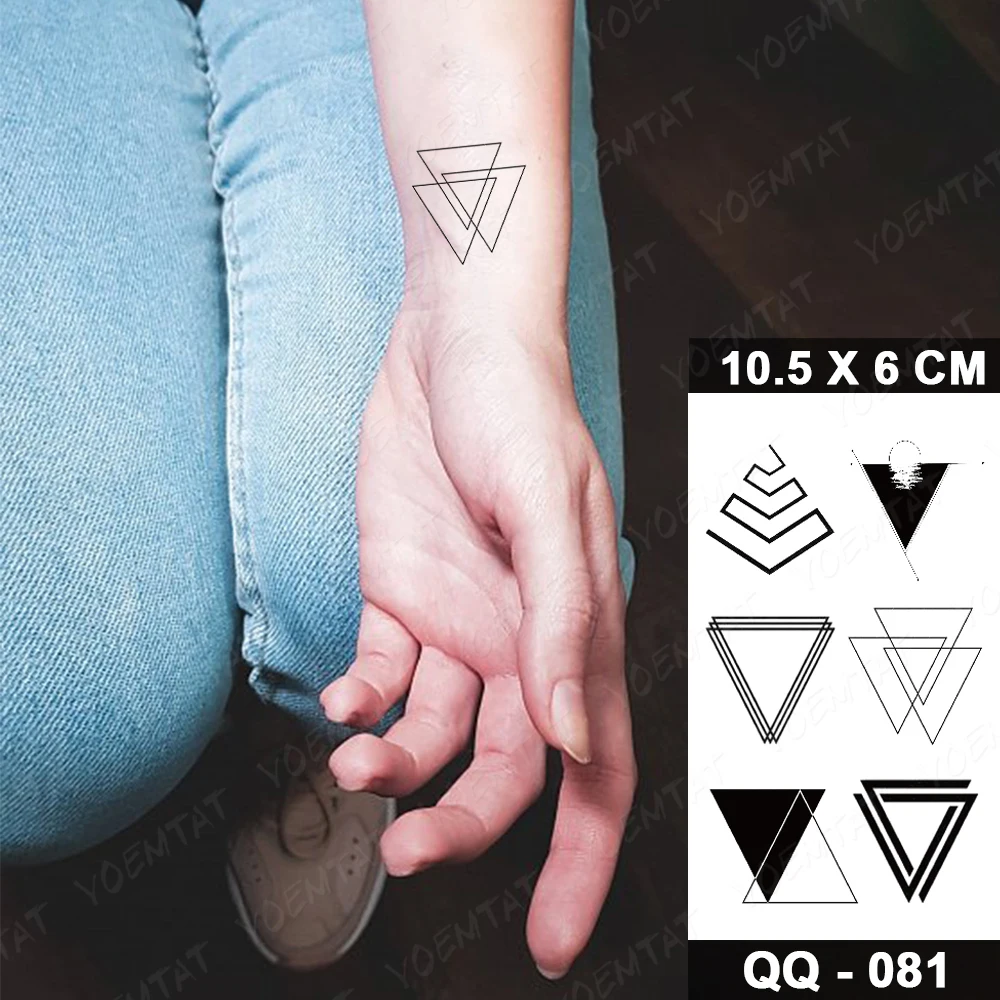 Pegatina de tatuaje temporal a prueba de agua, tatuaje geométrico triangular Flash, líneas simples, mano, muñeca, tatuaje falso para arte corporal,