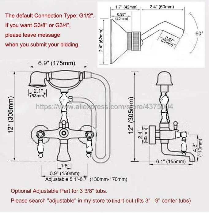 Wall Mounted Bathtub Faucet Chrome Tub Sink Faucet Telephone Style Bathroom Bath Shower Set with Handshower Nna706