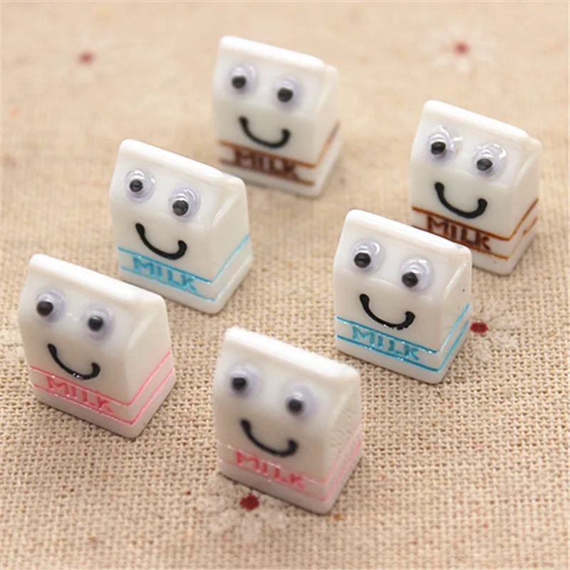 10pcs Cute Mix Colors Resin 3D Milk Smile Box Miniature Food Art Supply DIY Craft Decoration,9*13*18mm