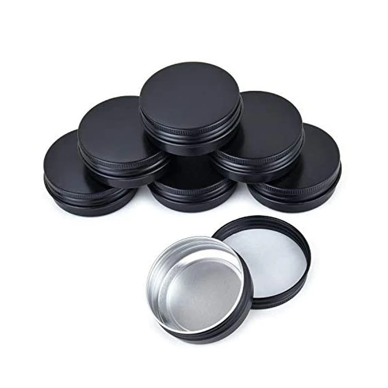 100pcs 1Oz / 30G Black Aluminum Jars  Round Metal Tin Container With Screw Top Sample Cosmetic Candle Travel Tins