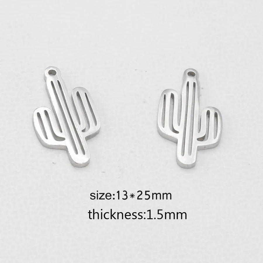 Aiovlo 5pcs Stainless Steel Hollow Cute Cactus Charms Pendant DIY Necklace Charm Jewelry Making Findings Accessories Supplies image 3