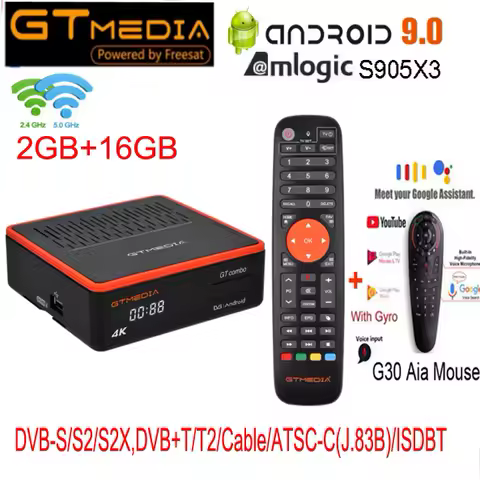 GTMEDIA gt combo 8k Satellite Receiver DVB-T2/S2/C/ISDBT/ATSC TV BOX Android 9.0 H.265 Built-in Wifi BT4.1 vs gt media v8 uhd