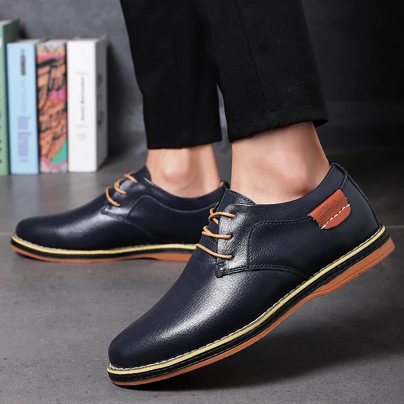 New Genuine Leather Men's Casual Shoes Large Size 45 46 47 48  Round Head Lace-up Handmade Men Shoes Business Shoe