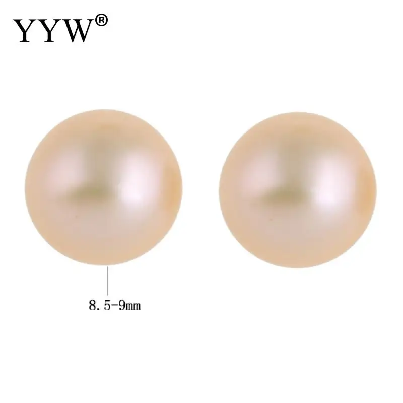 1 Pair Cultured Half Drilled Freshwater Pearl Beads 8.5-9mm Big Size Dome Natural Beads For Earring Pendant Jewelry Finding Pink