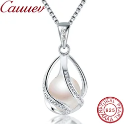 Cauuev-Collier pendentif en argent regardé 100% pour femme, perle d'eau douce 925 naturelle, bijoux en argent regardé, cadeau pour femme, juif