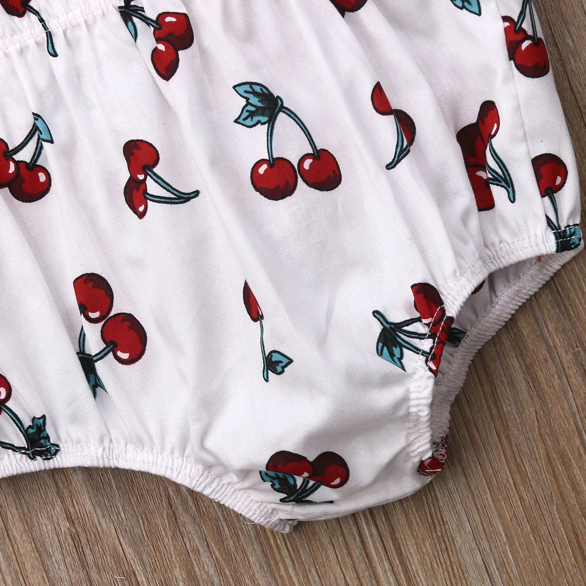 Baby Girl Summer Clothes Set Backless Cherry Romper +Headband Ruffle Big Bow Newborn Toddler baby girl Patchwork clothes Outfits