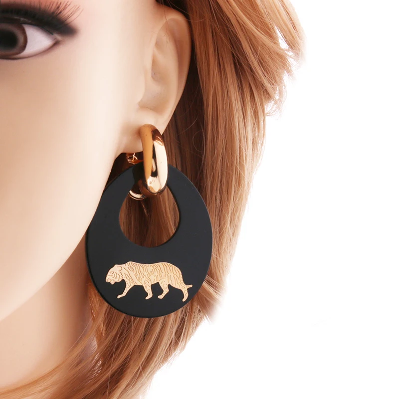 Resin Drop Earrings For Woman Lion Head Leopard Tiger Charm Copper Long Earring Female Earrings Grote Oorbellen Gift