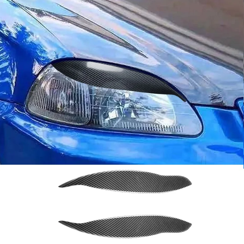 Fit For Civic EK EK9 JDM SPORT 3D Carbon Fiber Headlights Eyebrows Eyelids Car Styling Front Headlamp Trim Cover Acces