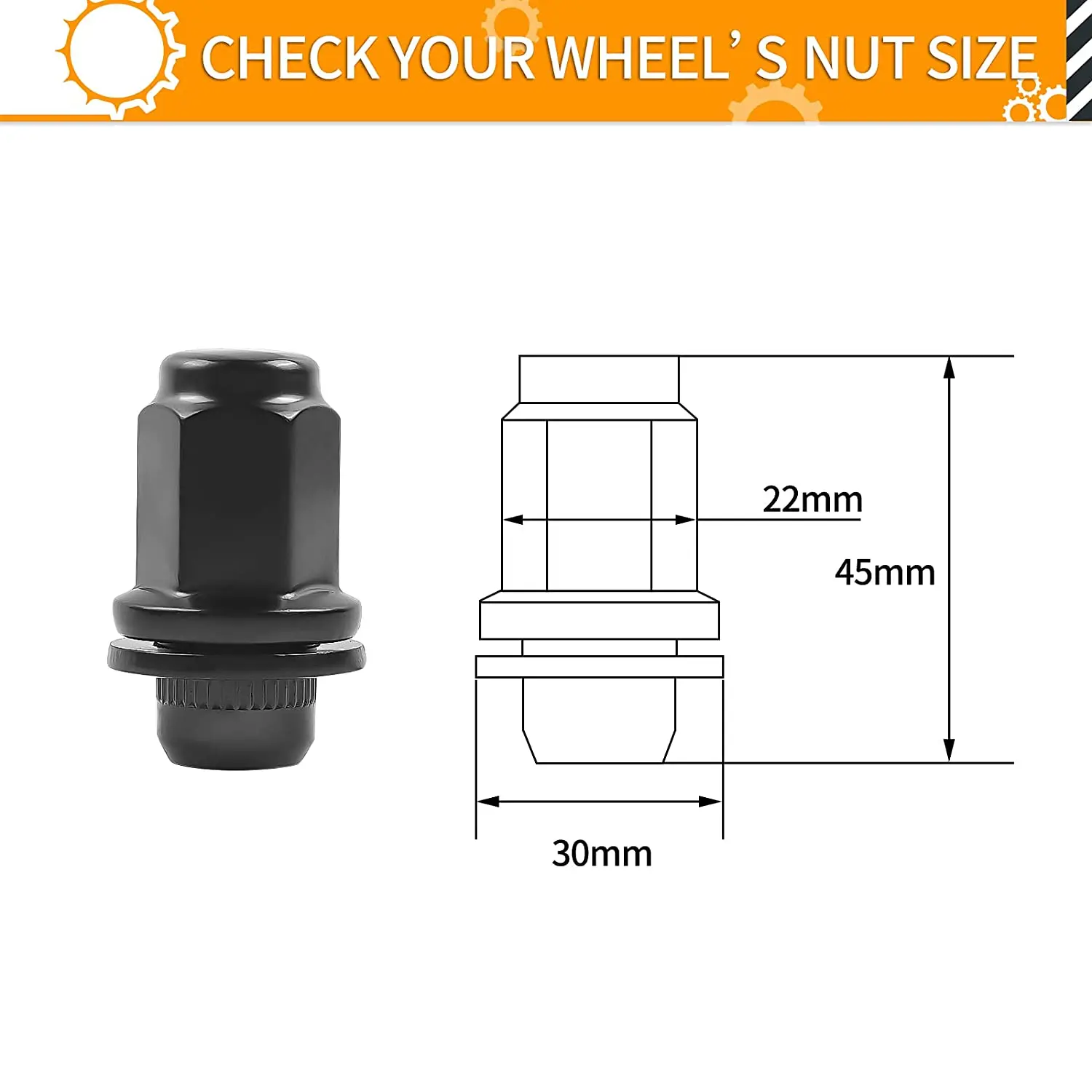 24pcs M14X1.5 Black Lug Nuts - 1.80