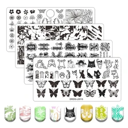 Butterfly Cat Claw Nail Stamping Plate Lace Letter Line Nail Art Design Template Print Ink Render Stainless Steel Manicure Tool