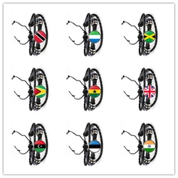 Trinidad,Sierra leone,Jamaica,Guyana,Ghana,UK,Libya,Estonia,India National Flag Leather Bracelet For Women Men Jewelry Gift