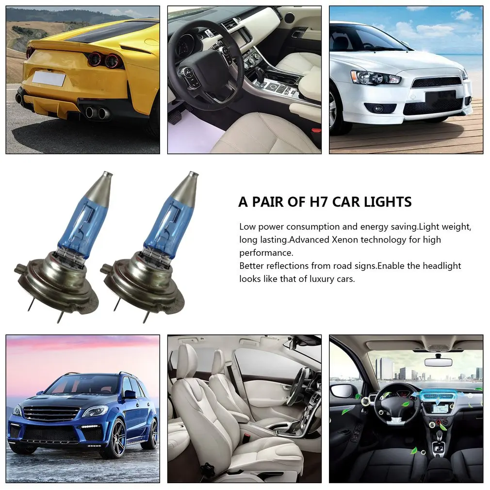 ハロゲン電球H7 55W 12V,ハイパワー自動車用ヘッドライト,自動車用ランプ,ソーキング,5000K,2個
