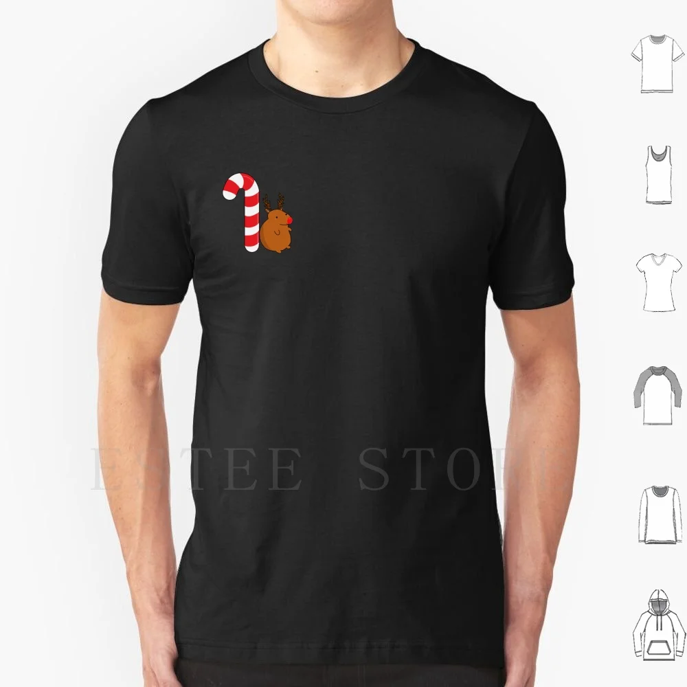 Chubby Reindeer With Candy Cane T Shirt Cotton Men DIY Print Reindeer Candy Cane Christmas Christmas Lights Lights Candy