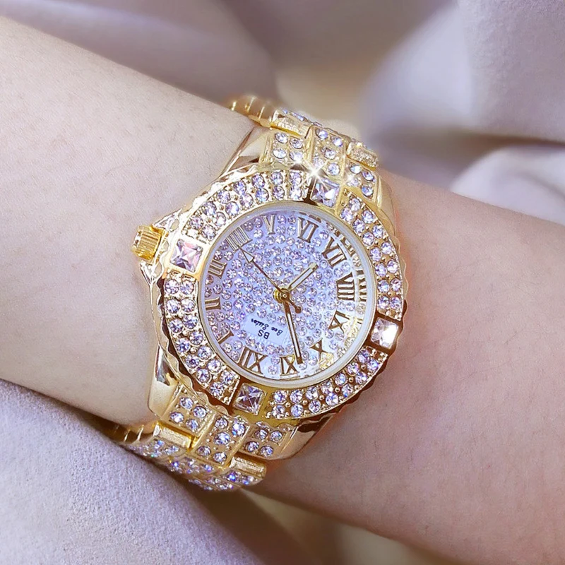 Women Watches Diamond Gold Watch Ladies Wrist Watches Luxury Brand Rhinestone Women\'s Bracelet Watches Female Relogio Feminino