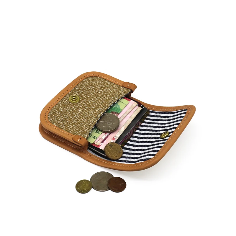 Storage Coin Purses Genuine Leather & Canvas Luxury Mini Hasp Coin Pouch Vintage Credit Card Bag Small Wallet