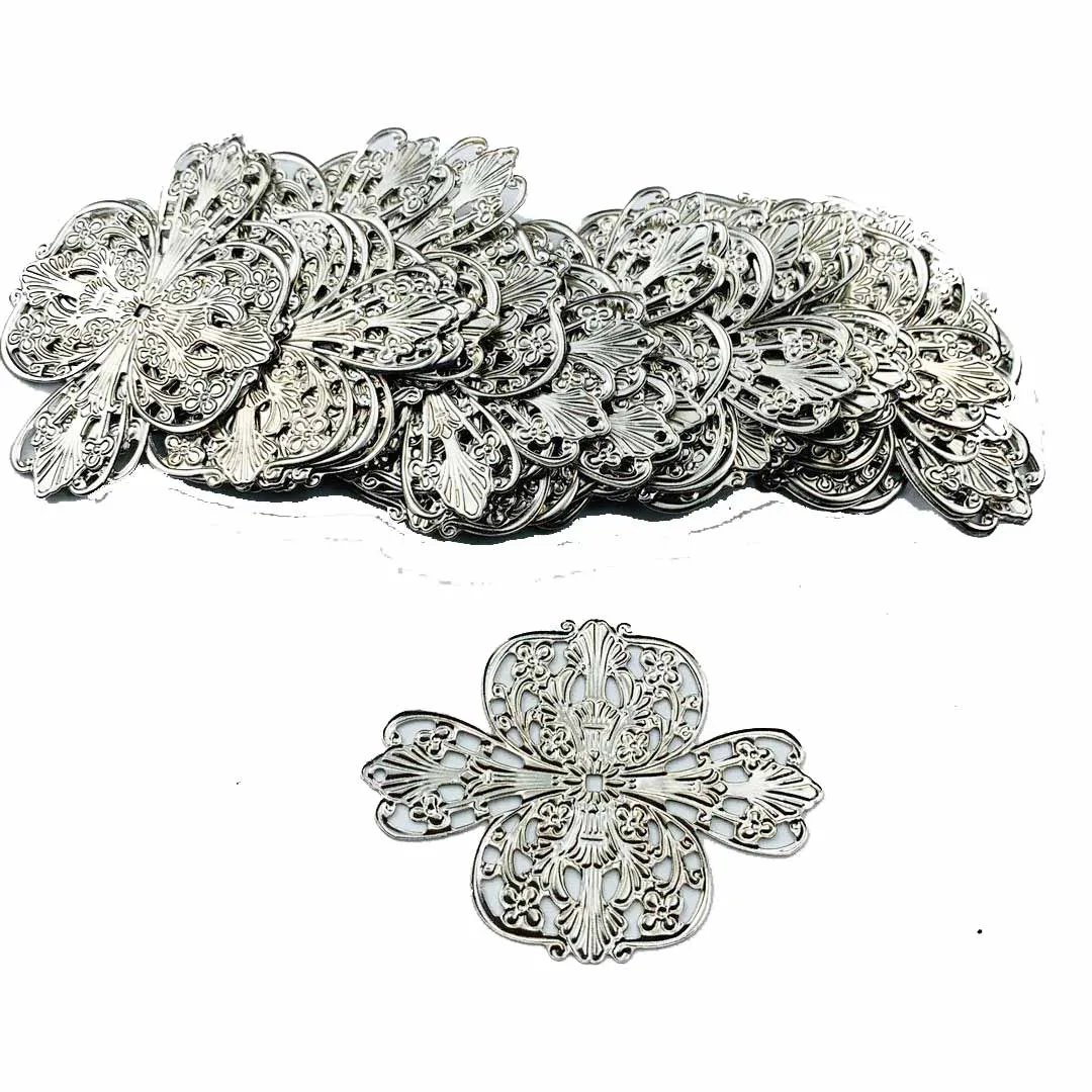 20 pcs/lot 42x57mm  Metal Filigree  Flowers Slice Charms base Setting Jewelry DIY Components Findings