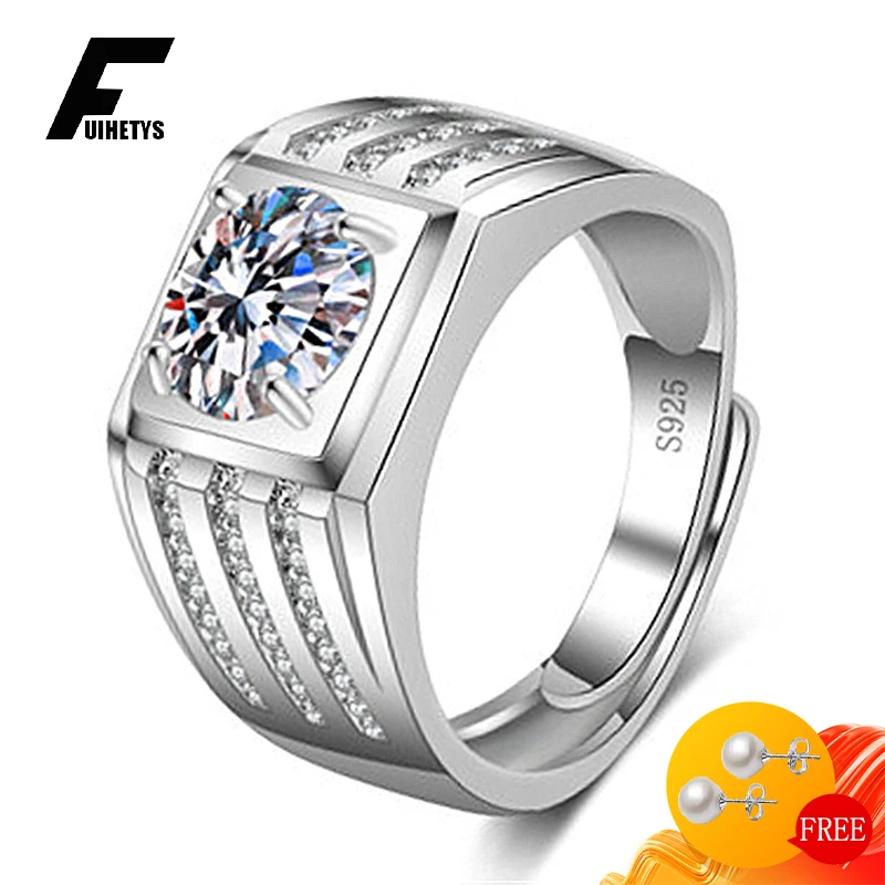 

Fashion Men Ring 925 Silver Jewelry Inlaid Zircon Gemstone Finger Rings Accessories for Male Wedding Engagement Party Wholesale