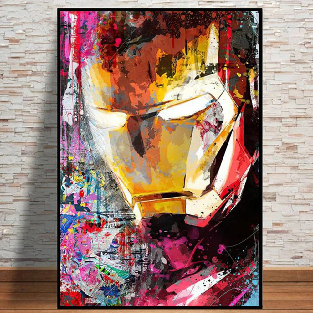 Iron Man Marvel Comics Movie Poster Superhero Character Street Graffiti Art Canvas Painting on Living Room Wall Mural Decoration