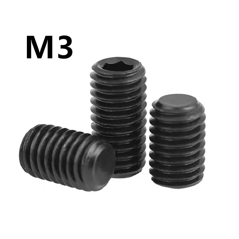 

1000PCS M3x3/4/5/6/8/20mm DIN913 GB77 Black 304 Stainless Steel Thread Grub Screws Flat Point Hexagon Socket Set Screws Headless