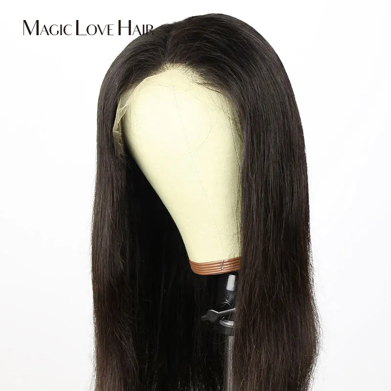 Magic Love – perruque Lace Frontal Wig brésilienne Remy, cheveux naturels lisses, 13x4, pre-plucked, avec Baby Hair, Transparent HD, 150%, pour femmes