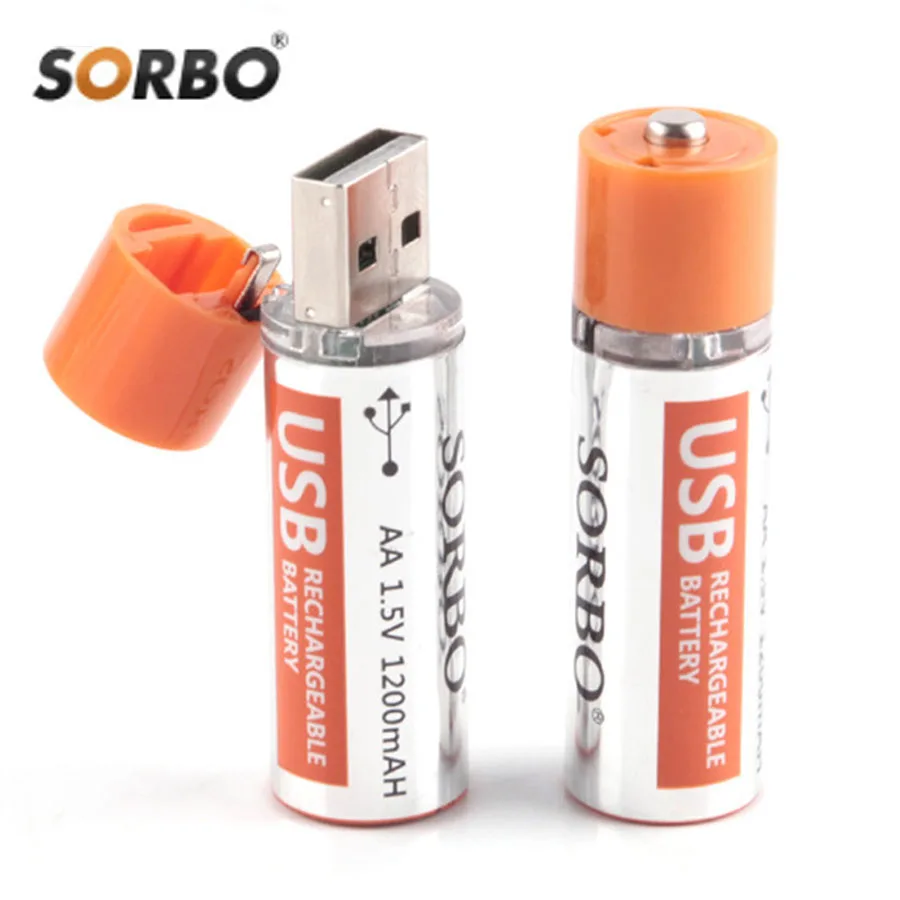 4 قطعة USB قابلة للشحن بطارية الأصلي Sorbo AA 1.5V 1200mAh سريعة شحن لى بو البطارية بطاريات Bateria بنفايات CE جودة AA