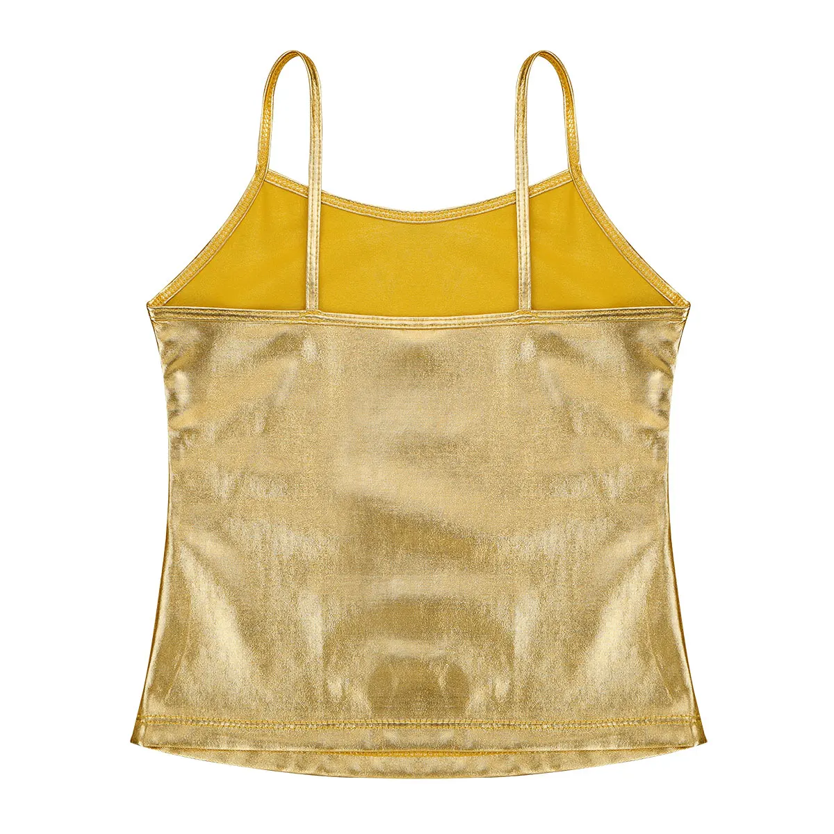 Kids Meisjes Dance Crop Tops Spaghetti Schouderbandjes Glanzend Metallic Camis Tank Top Vest Voor Danswedstrijd Stage Performance