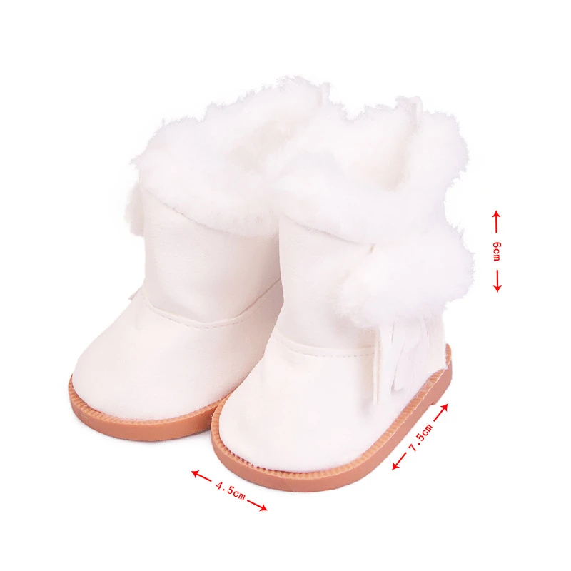 18 Inch 40-43cm Doll Snow Boots Handmade Doll Leather Fluffy Shoes Baby Birthday Gifts American Girl Doll Clothing Accessories