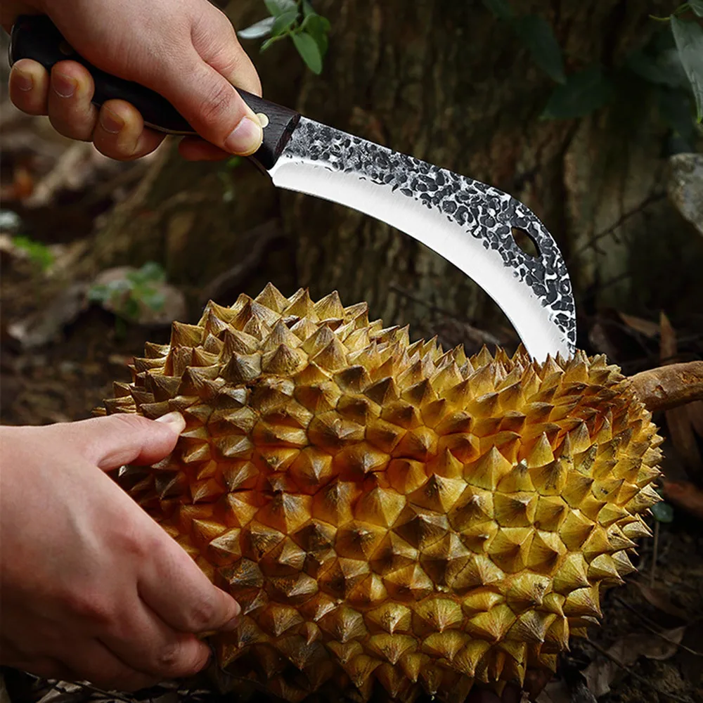 Forged Durian Peeling Knife Field Portable Machete Sickle Camping Sugarcane Peeling Fruit Knife Slaughter Meat Slicing Knife