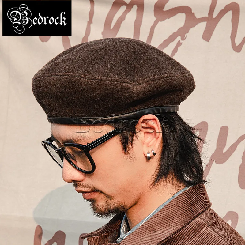 classic tank soldier beret cap men and women hat wool hat literary British brown vintage painter hat