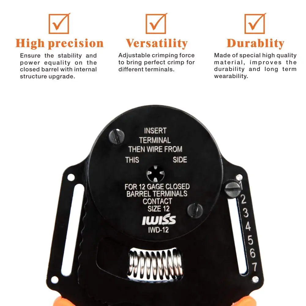 IWISS IWD-12 Closed Barrel Crimper Tool 4 Way Indent For Deutsch/AMPHENOL Connectors Mini Crimping Plier