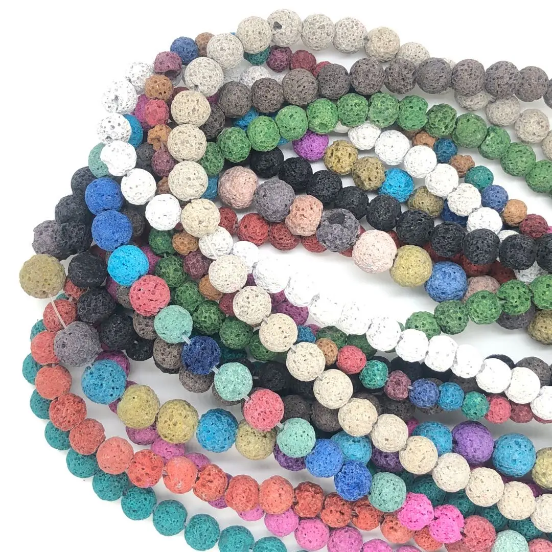 Fashion Colorful Volcanic Lava Stone Round Loose beads Natural Stone Rock Ball DIY For Jewelry Charm Bracelet 15\'