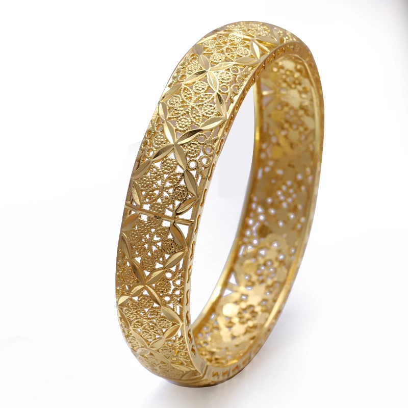 Dubai Gold Color Big Flowers Bangles Set for Women Copper Alloy Ethiopian Arabic Indian Style Wedding Jewelry Gift